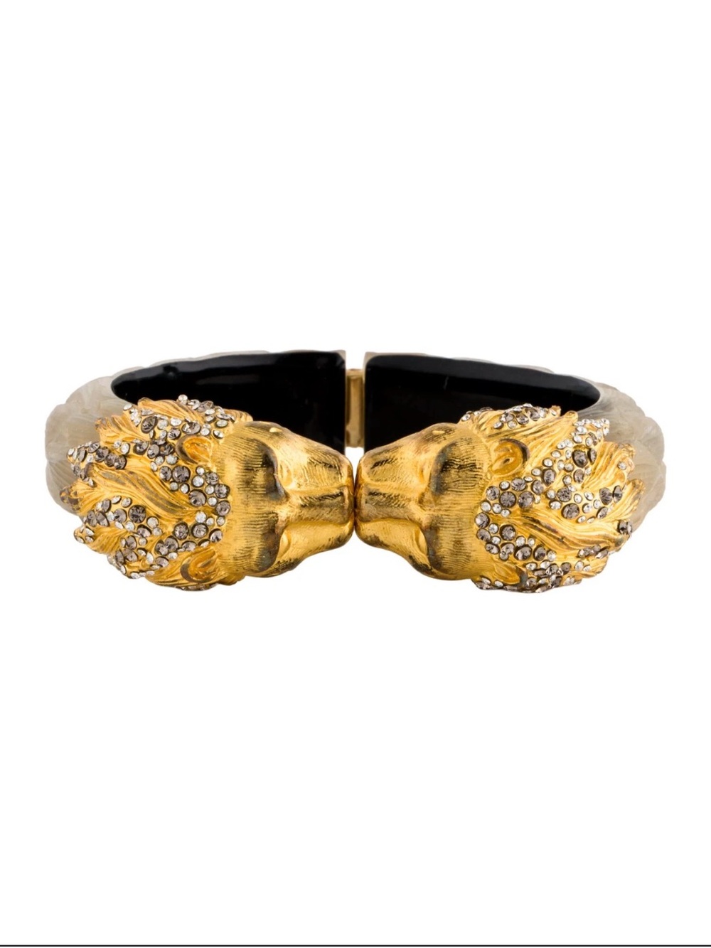 Authentic Alexis Bittar Gold Lion Head Crystal Hinged Bangle Bracelet